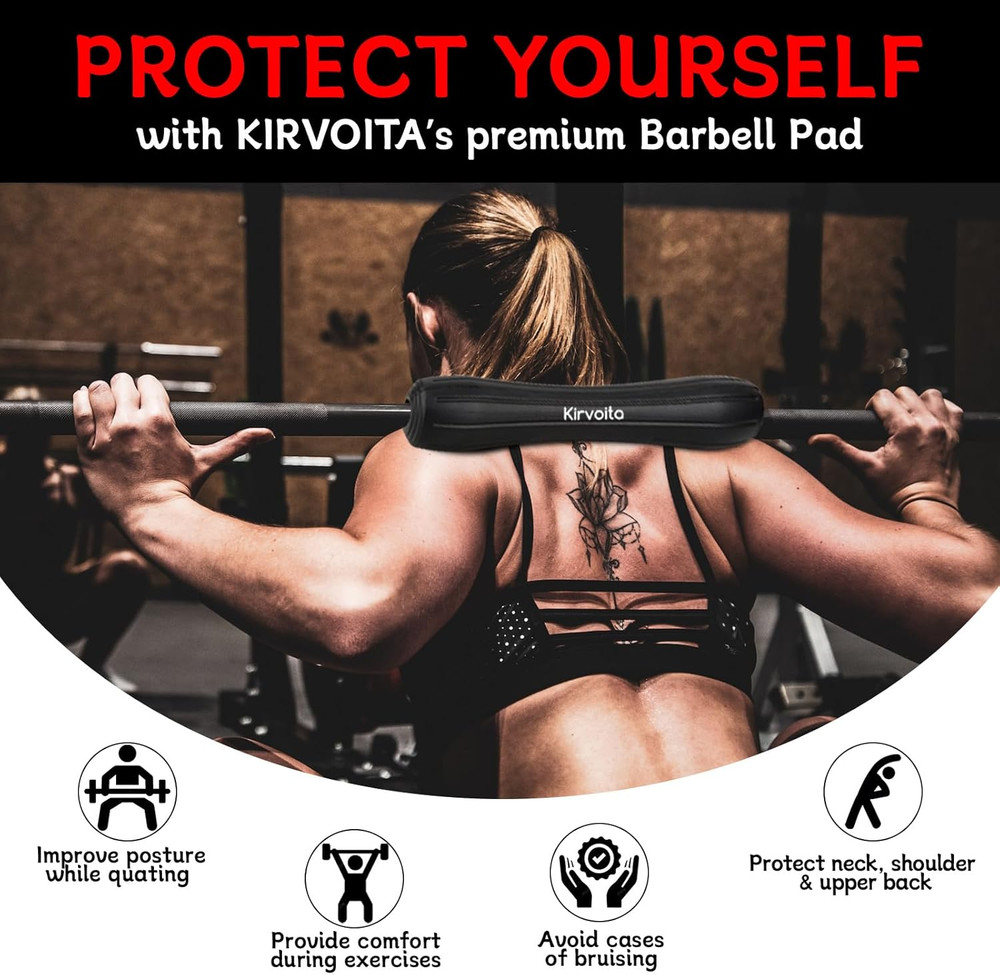 Rubber Barbell Pad, Squat Pad, Hip Thrust Pad, Easy to Install, No Straps Needed