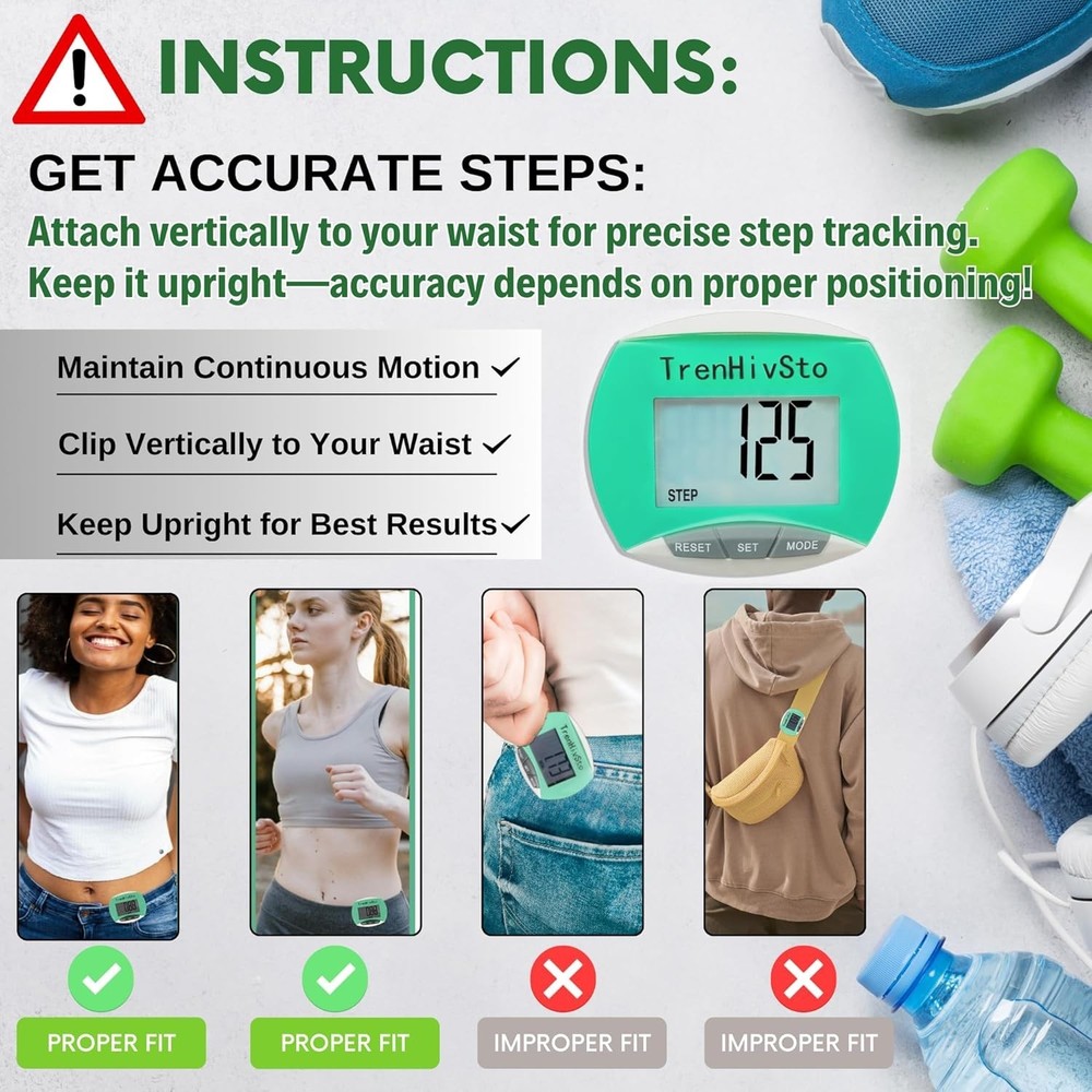 User-Friendly Step Counter Pedometer - 12- Battery Life, No Apps Needed