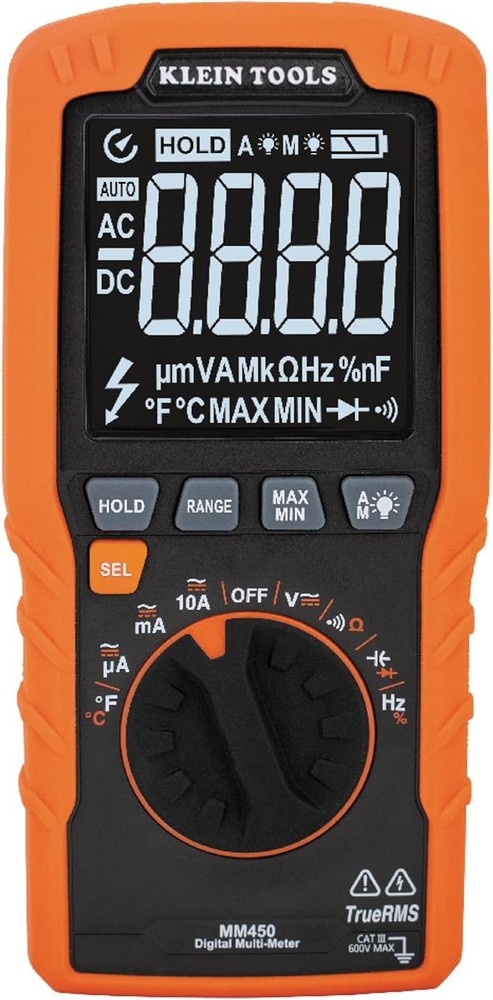 Digital Multimeter Auto Ranging TRMS 600V AC DC Voltage Current Resistance Tempe