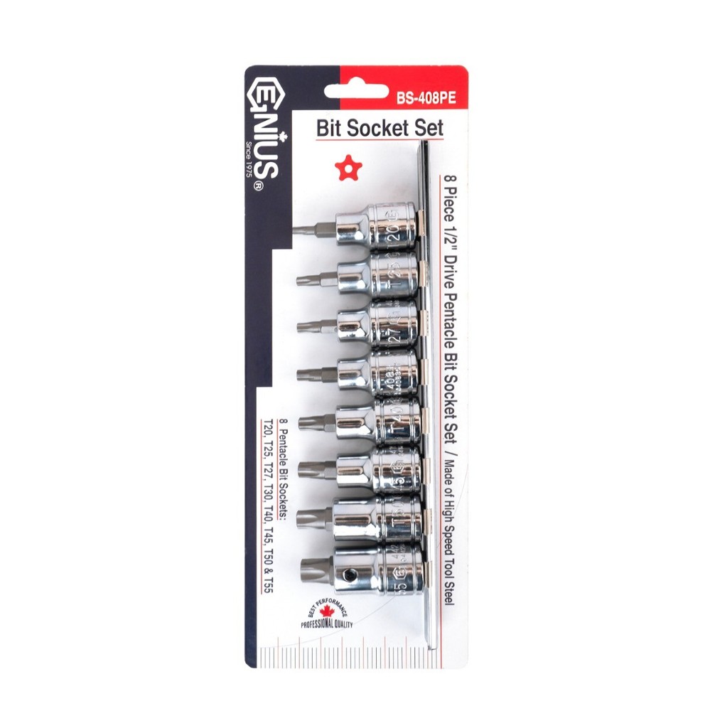 Genius Tools 8 Piece 1/2" Dr. Pentacle Bit Socket Set - BS-408PE
