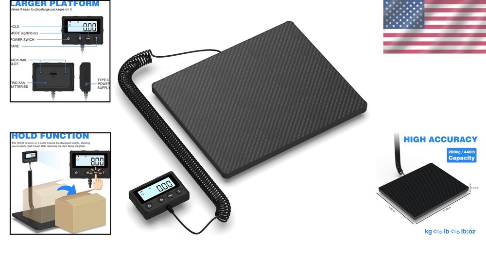 Compact LCD Postal Scale 440LB with Backlit Display - Ideal for Shipping Needs