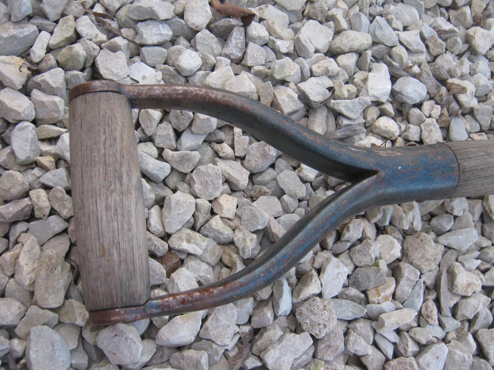 Rusty Original Vintage Primitive Blue Flat Head Shovel D Handle 39" long