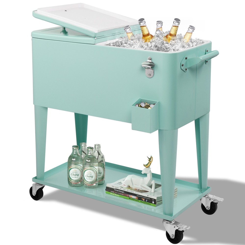 Rectangular Plastic Frozen Insulation Cart, Mint Green, Portable Cooler