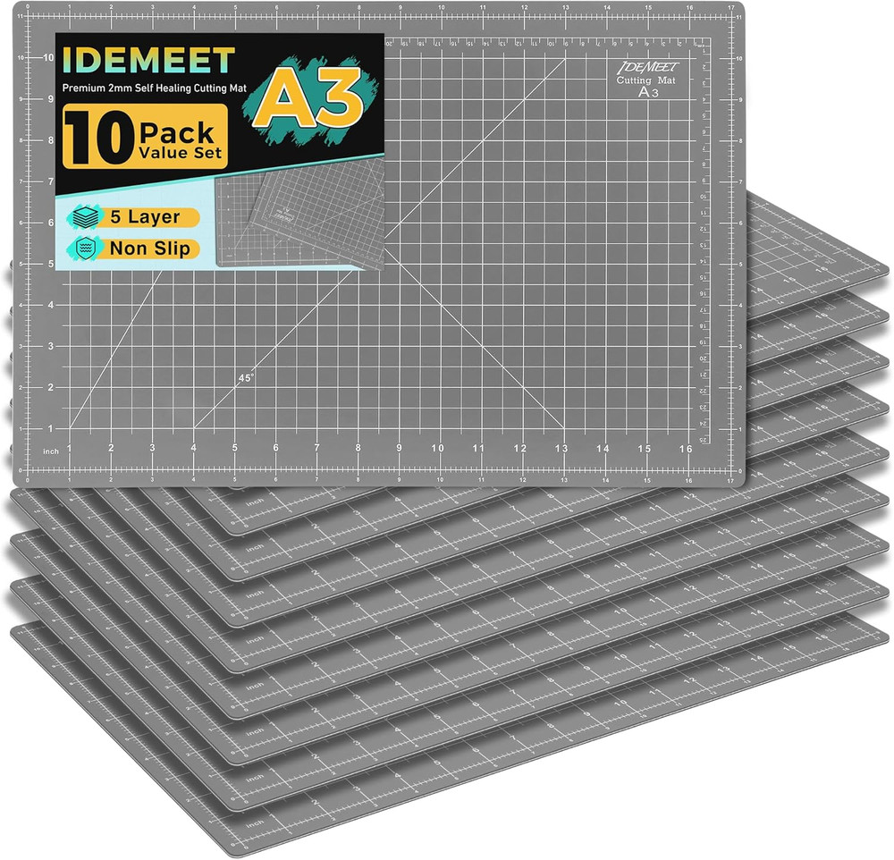 Premium Self Healing Cutting Mat Non Slip Double Sided Grid Gray