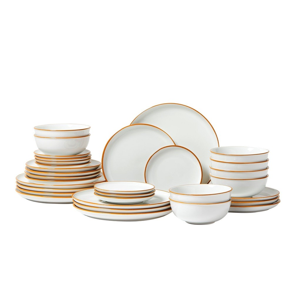 32-Pc Ceramic Place Setting Set for 8, White, 6.4–10.6in