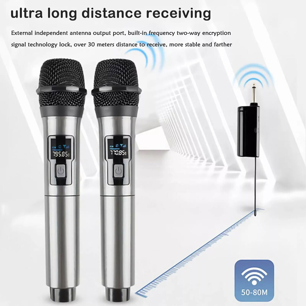 Pro UHF Wireless Microphone System Set Dual Handheld Rechargeable Karaoke Kit US
