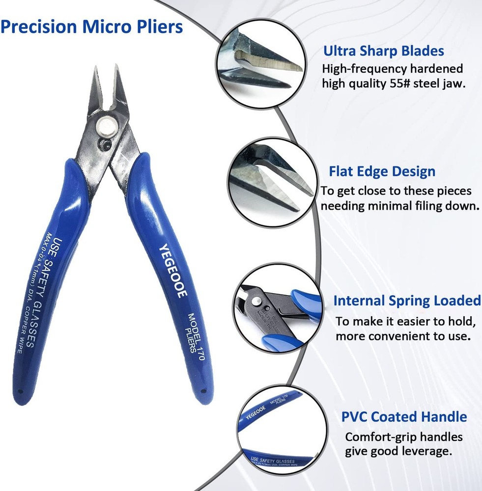YEGEOOE Wire Cutters, 5Pack 170 Micro Precision Wire Flush cutters Mini Nippe...