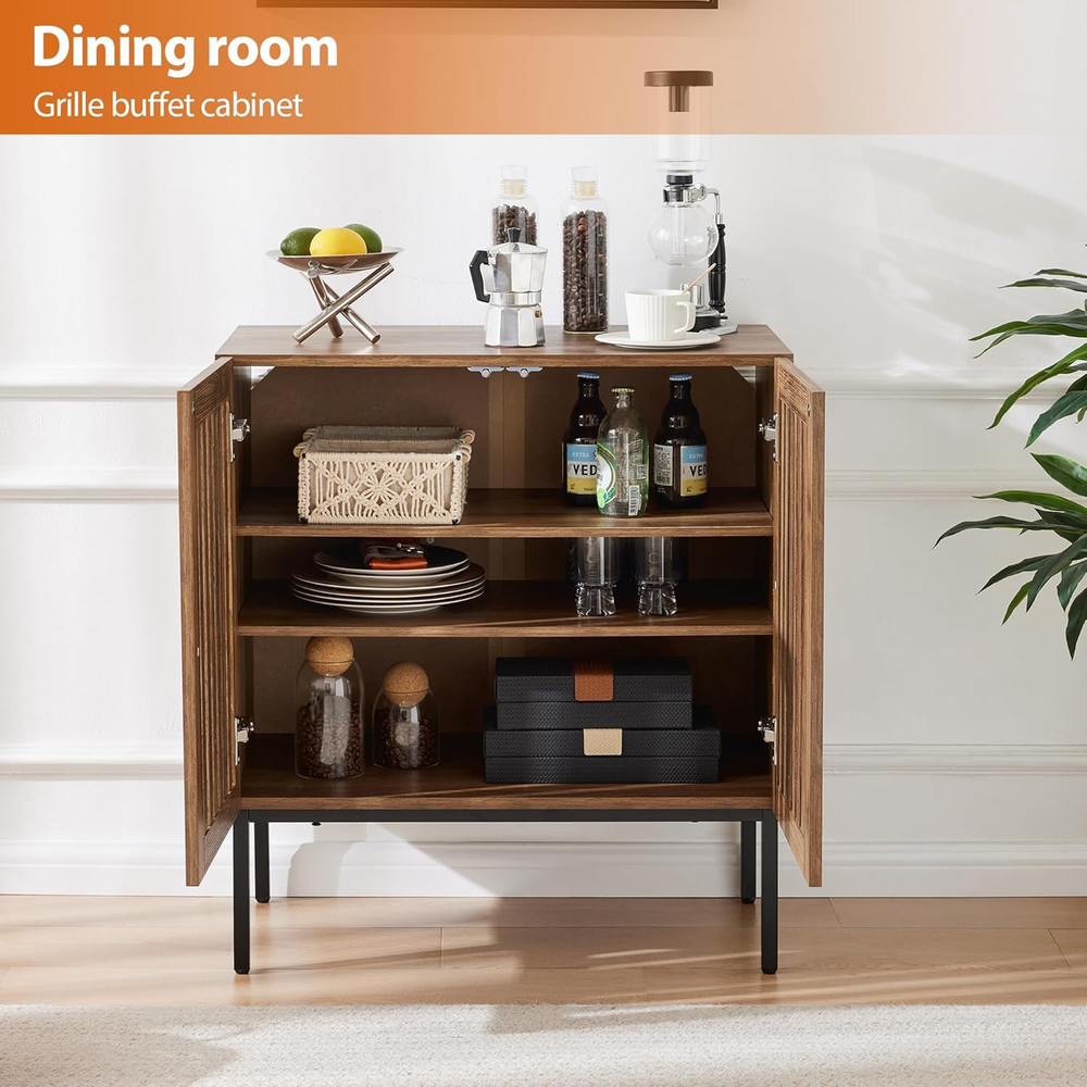 Walnut Buffet Cabinet with Storage & Adjustable Shelf for Dining & Living Spaces