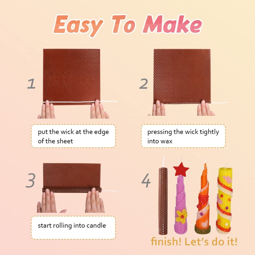 Beeswax Candle Making Kit for - 12 Sheets for Rolling, Natural Candle Making ...