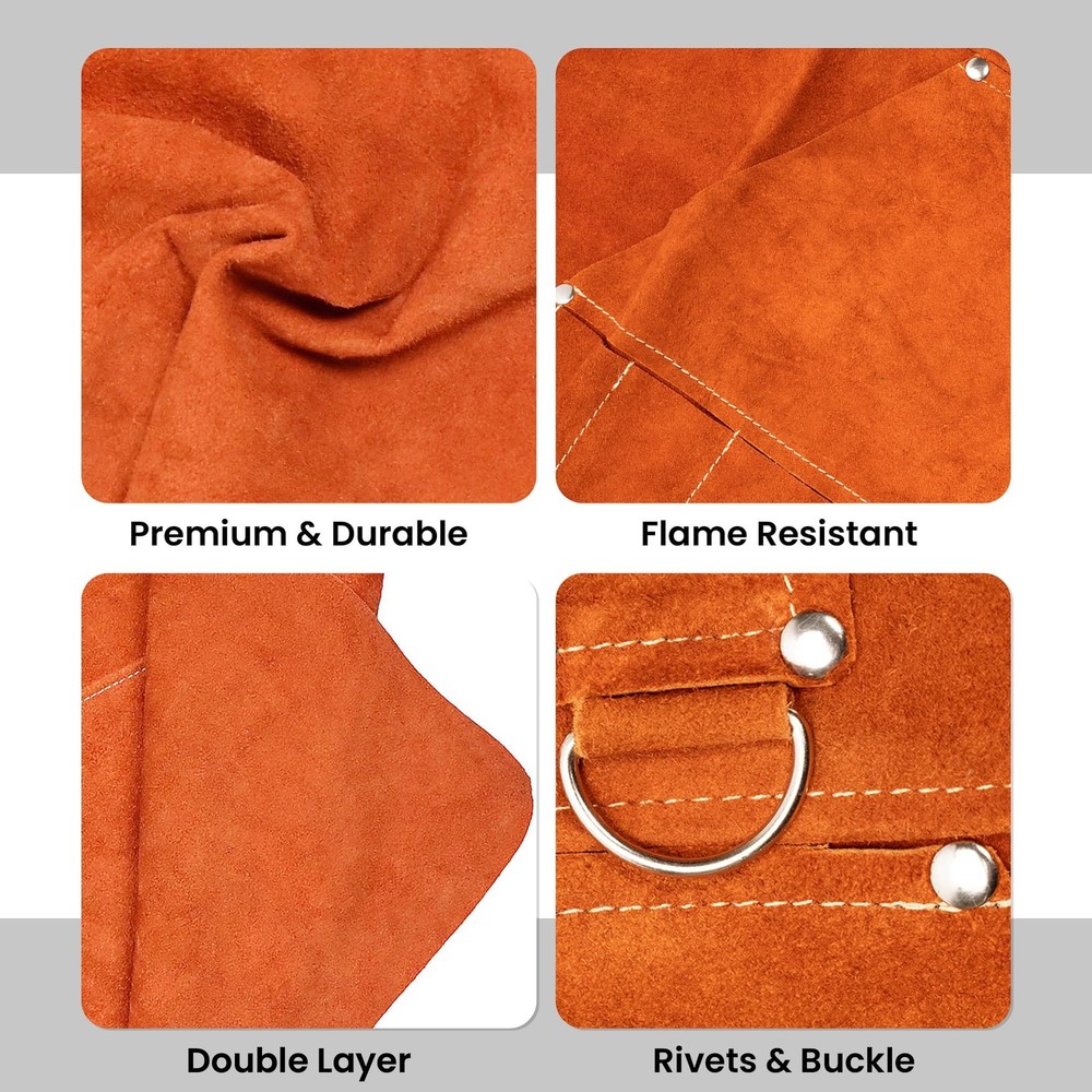 Leather Welding Work Apron with 9 Tool Pockets Brown