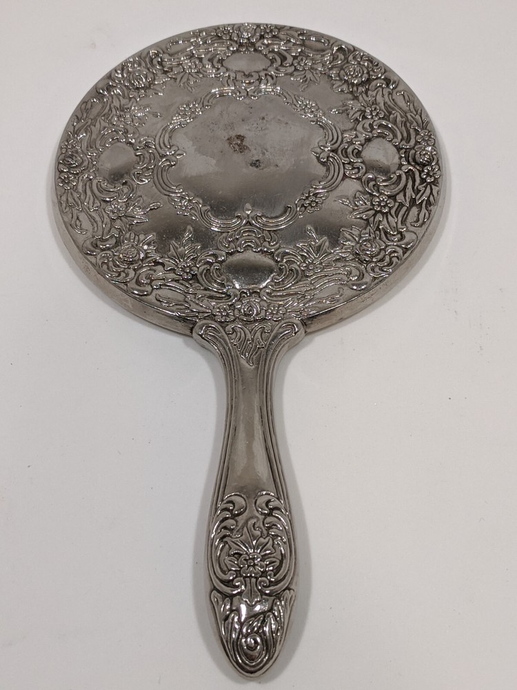 Victorian Hand Held Silver Plated Mirror Vintage