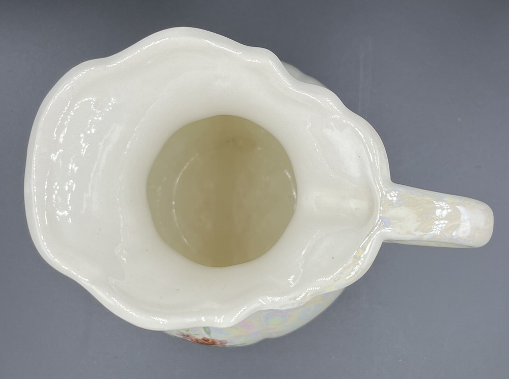 Victorian-style Iridescent ceramic pitcher w/roses