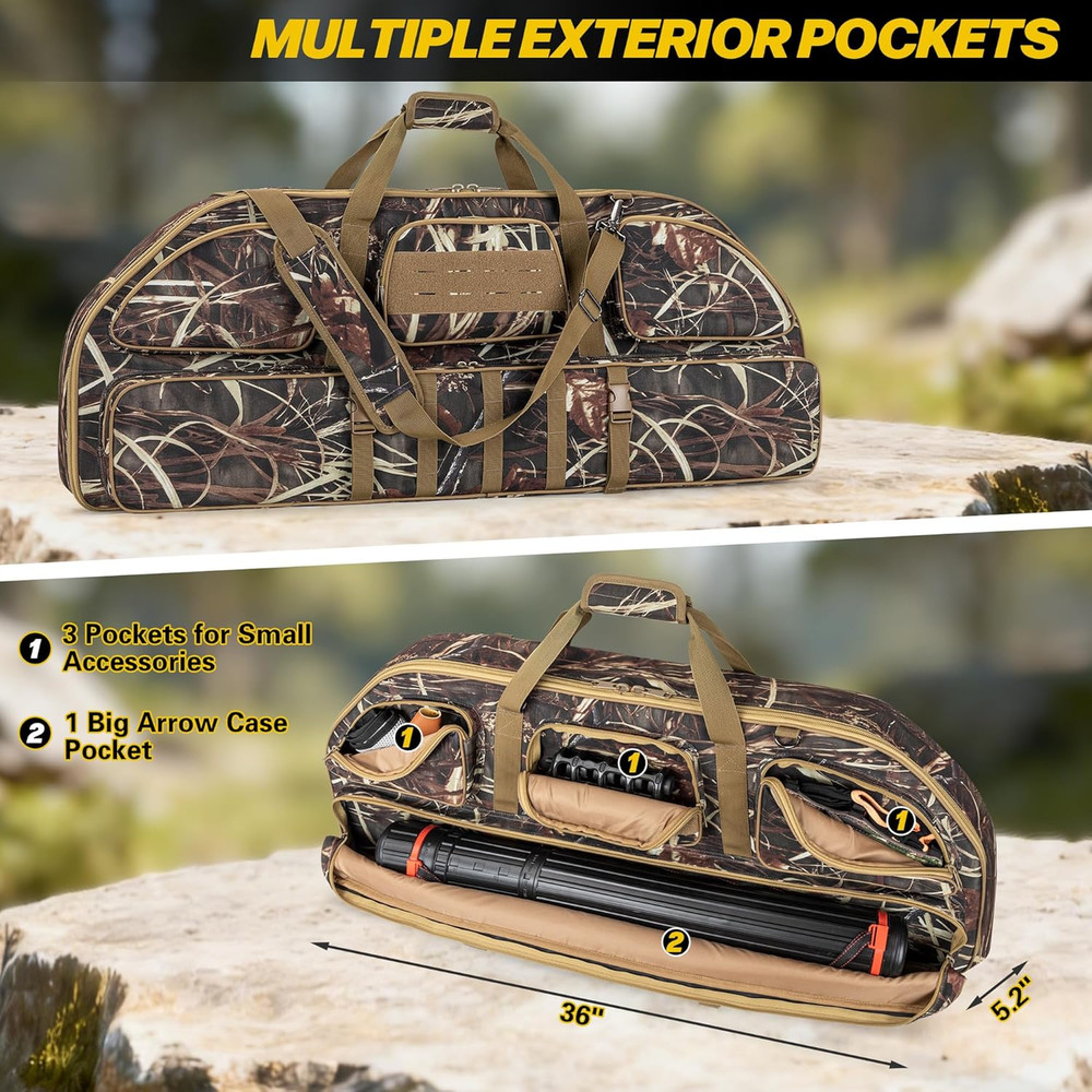 Padded Compound Bow Case Backpack Soft Bow Bag w/ Arrow Pocket Hunting Range