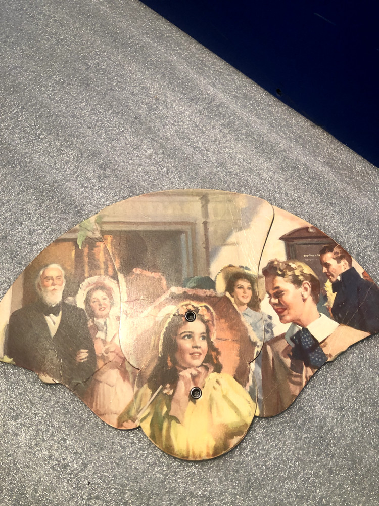 Vintage Tri-Fold Advertising Folding Fan W/Multiple Characters