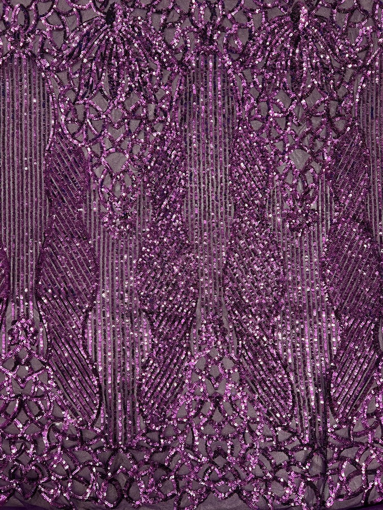 Artemis PLUM Sequins on Mesh Lace Fabric by the Yard