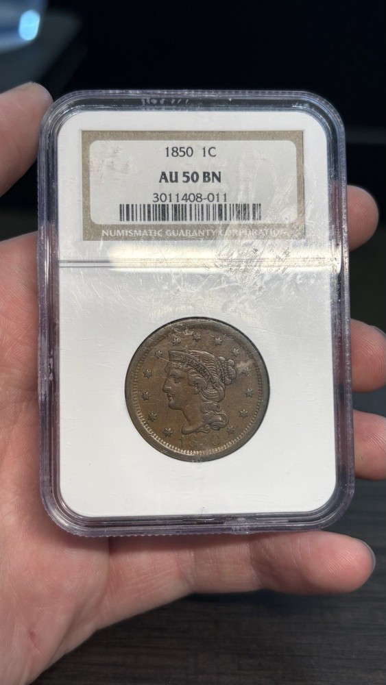 1850 AU50 large Cent NGC