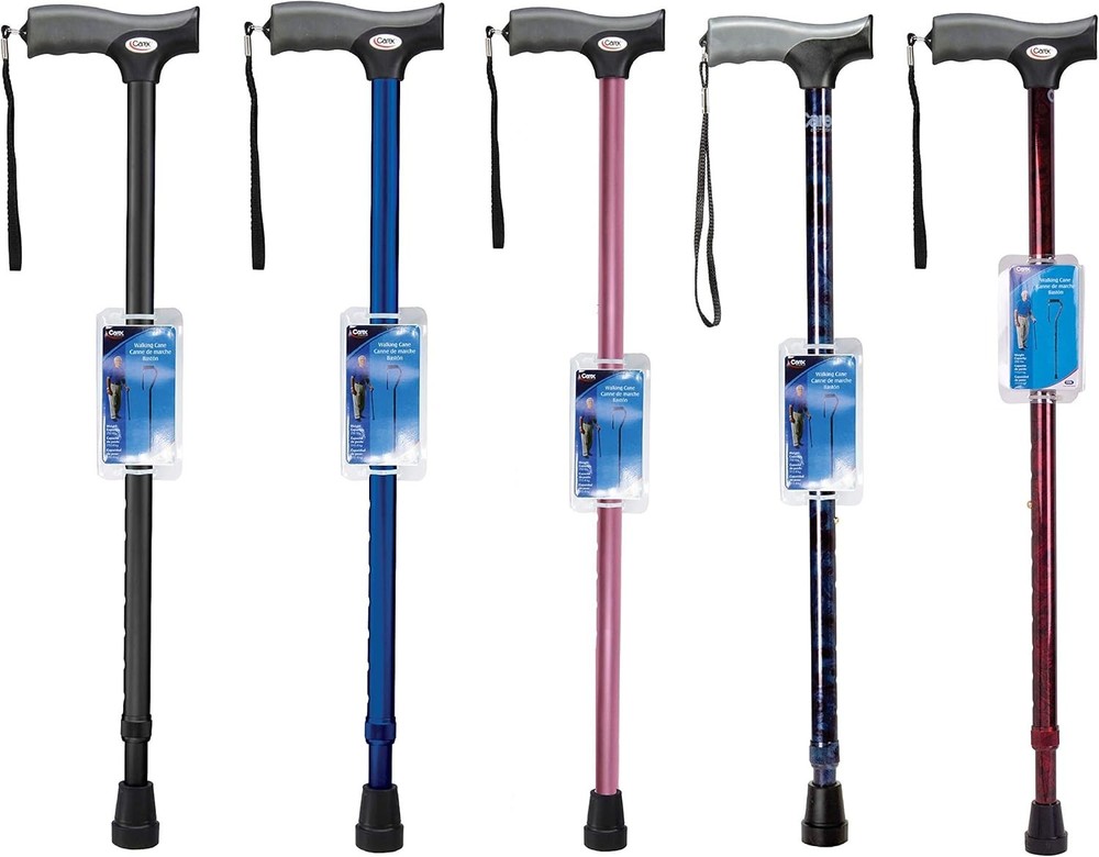 Pink Soft Grip Walking Cane - Adjustable Height, Wrist Strap