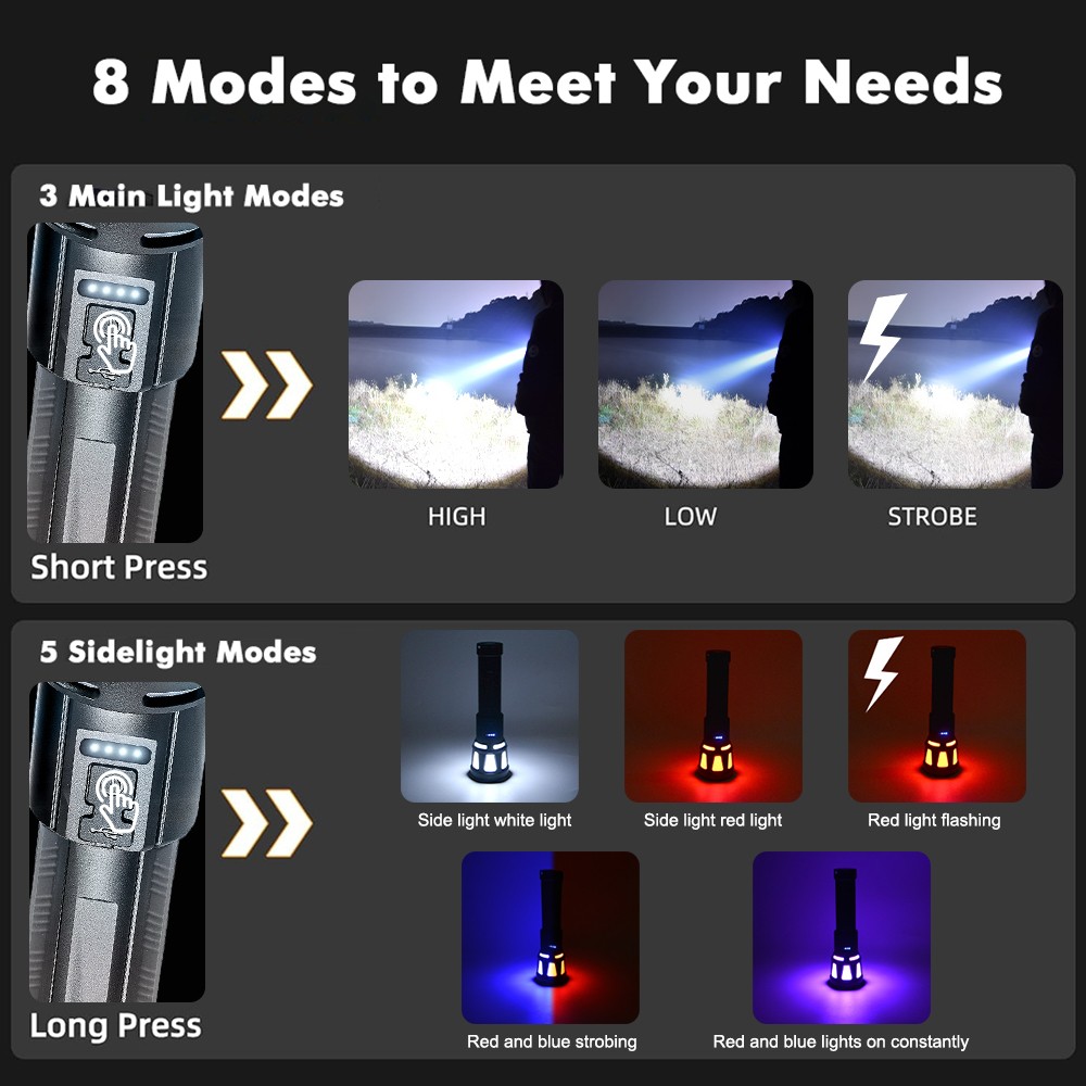 2Pack 99000000LM Super Bright LED Tactical Flashlight Rechargeable Flashlights