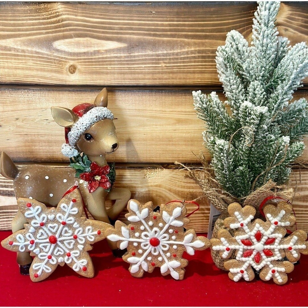 NEW 3 Gingerbread Ornaments Snowflake Christmas Holiday Bundle Set