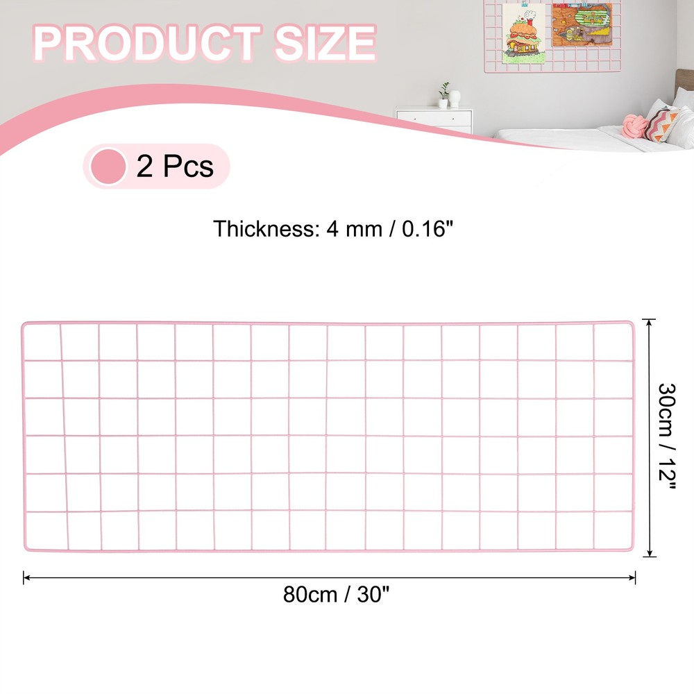 31.5"x12" Wire Grid Panel, 2 Pack Wall Grid Decorative Board Photo Display Pink