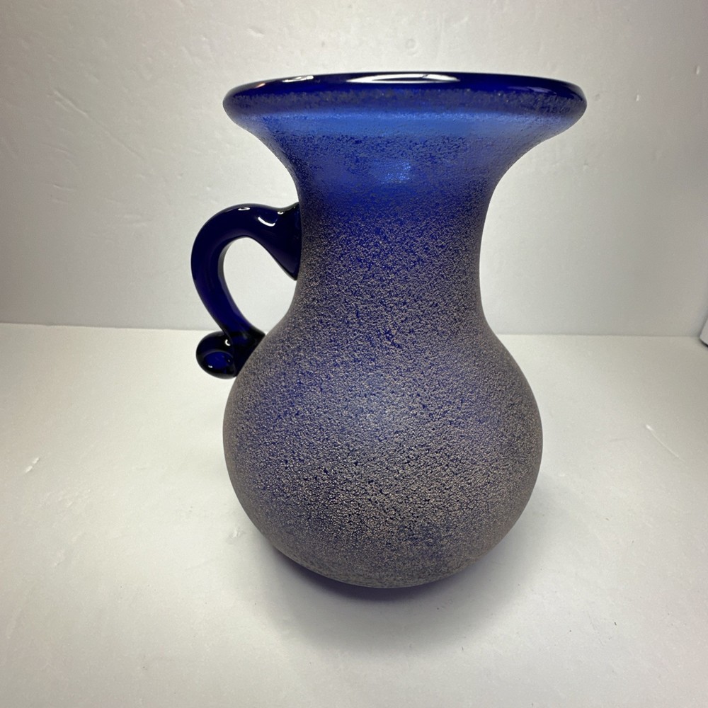 Cobalt blue pitcher/ Vase with textured finish decorative handle