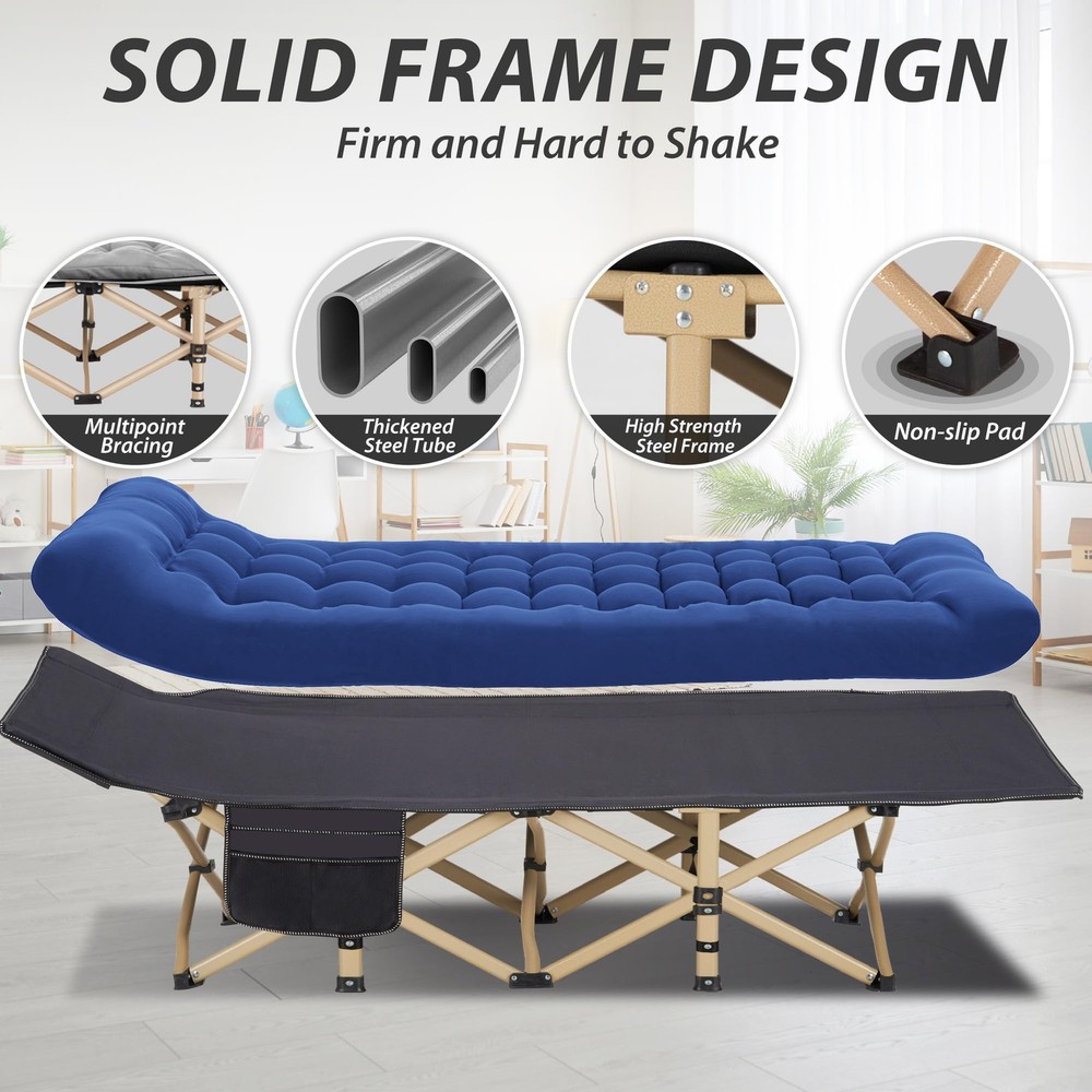 Folding Camping Cot with Comfy Mattress(Dark Grey),600LBS(Max Load),Portable ...