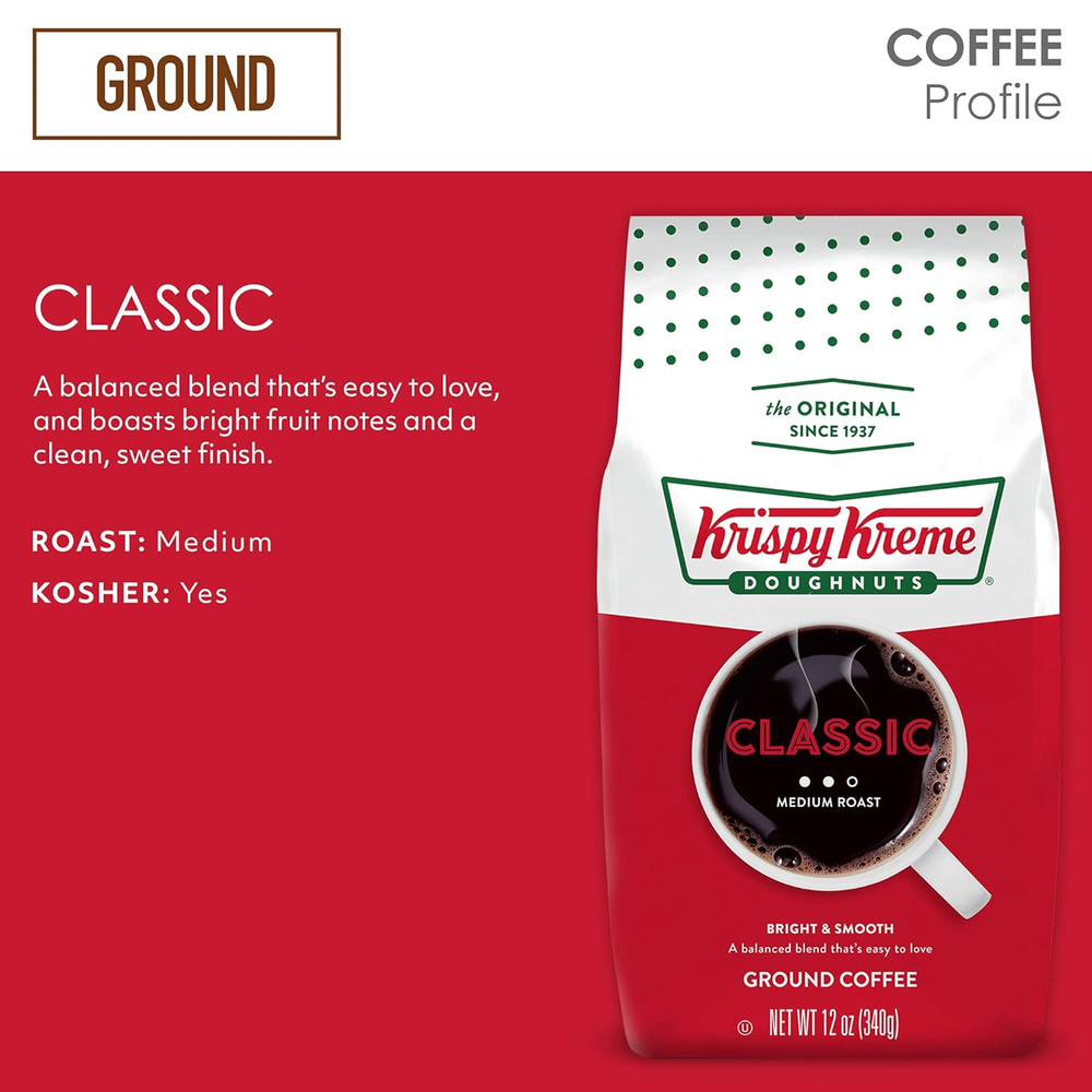 Doughnuts, Classic, Ground Coffee, Medium Roast, Bagged 12Oz