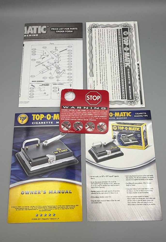 Top-O-Matic Cigarette Making Machine Inserts W/Box King Size & 100mm Cigarettes