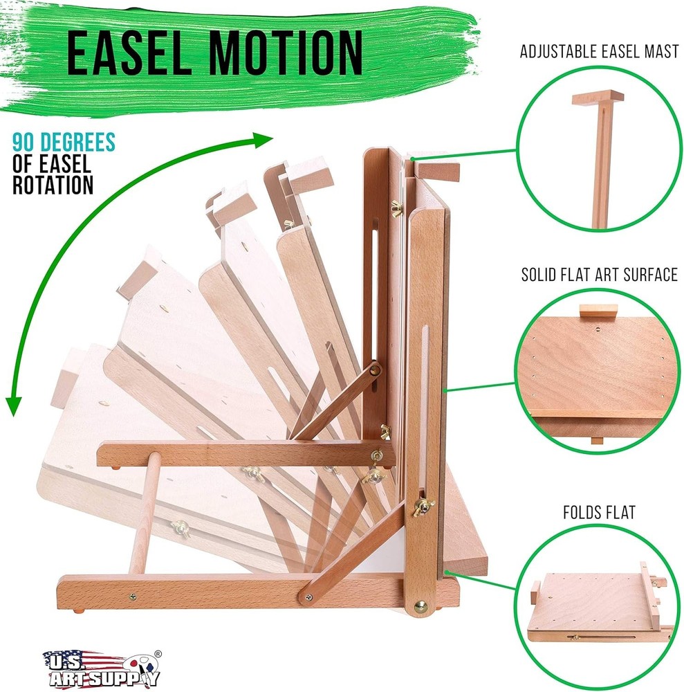 Cancun Solid Beechwood Tabletop Easel - Adjustable & Portable Art Studio