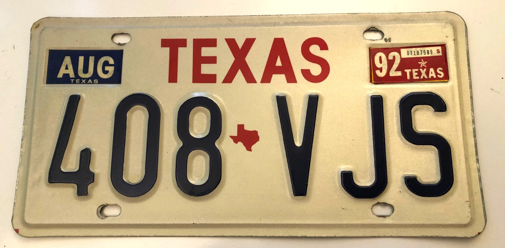 1992 Texas License Plate
