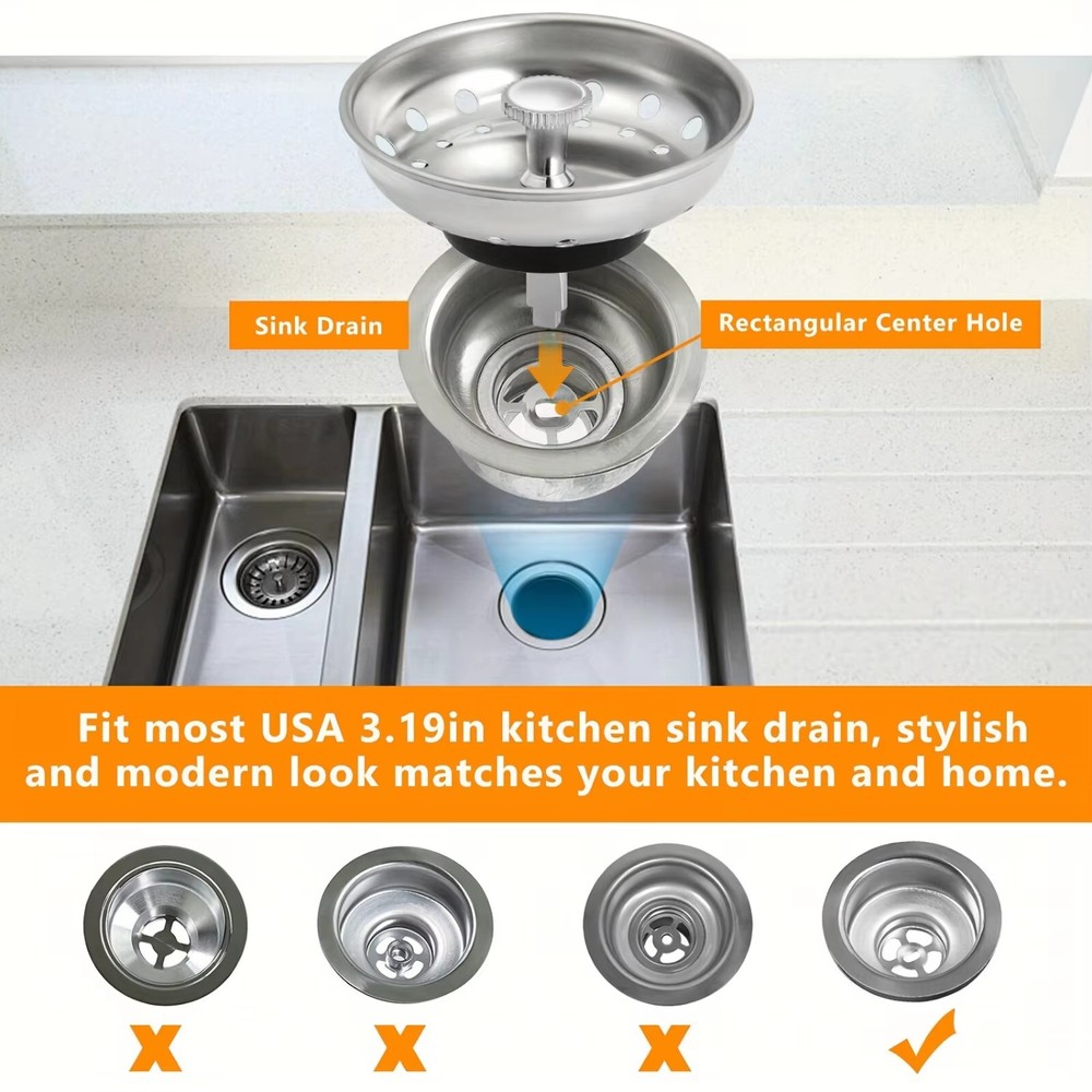 2x Stainless Steel Home Kitchen Sink Drain Stopper Basket Strainer Waste Plug