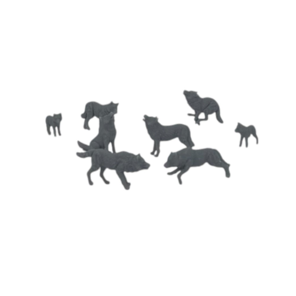 Wolf Pack with Cubs (8pcs) - O Scale 1:48 - Gray