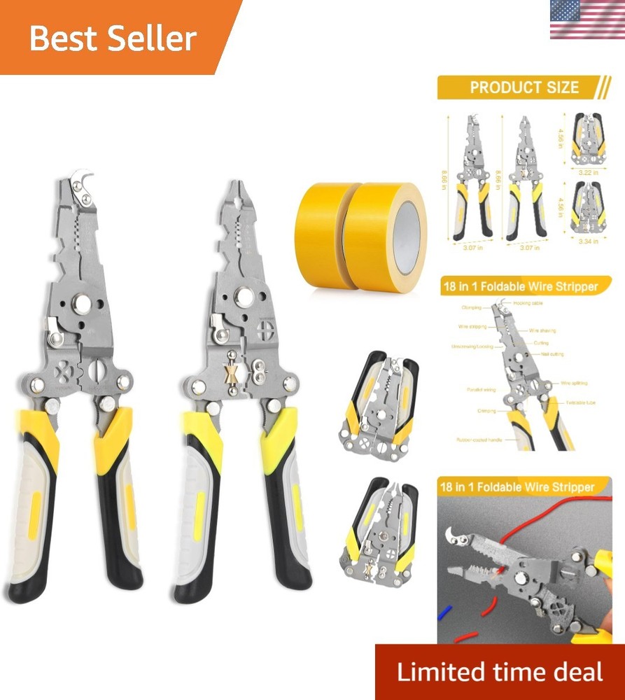 18 in 1 Foldable Wire Stripper 2 pack Pulley Design Multi-Function Crimping P...
