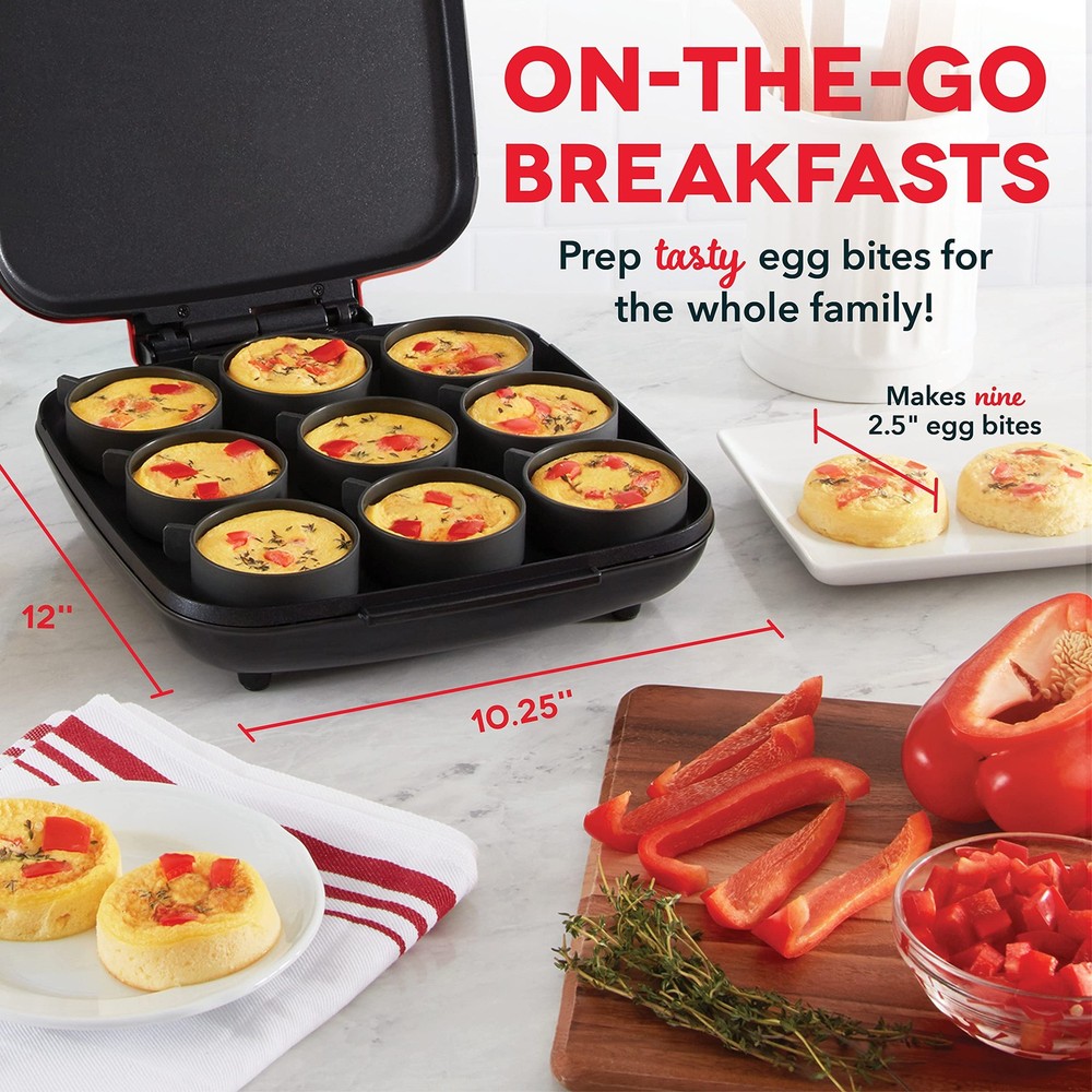Dash Family Size Egg Bite Maker - Electric 9 Bites, Red