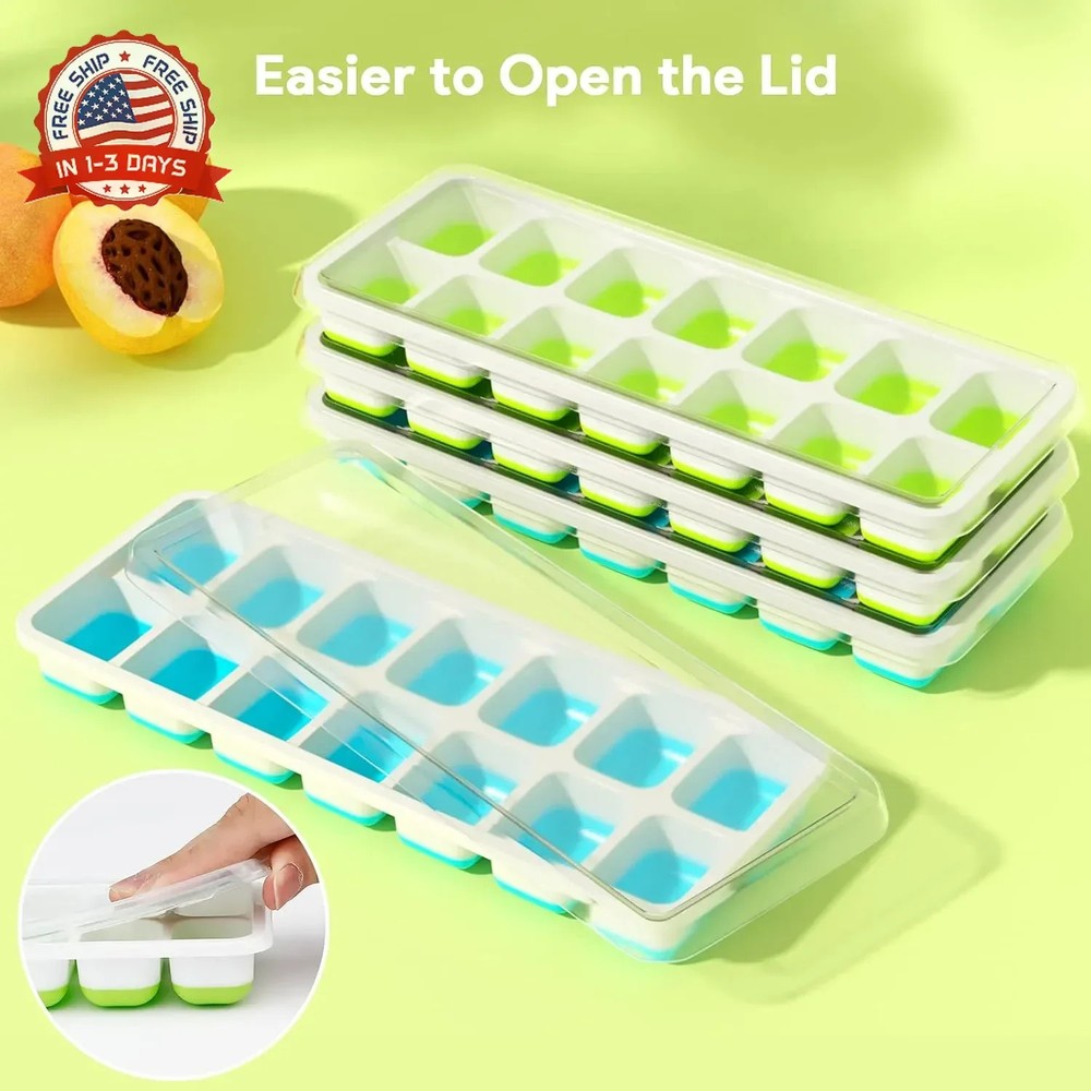 Ice Cube Trays 4 Pack, Airabc Silicone with Removable Lid, Easy-Release Flexible