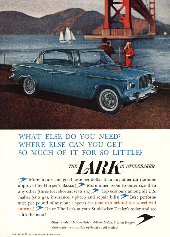 1959 Studebaker Lark: What Else Do You Need Bridge Vintage Print Ad