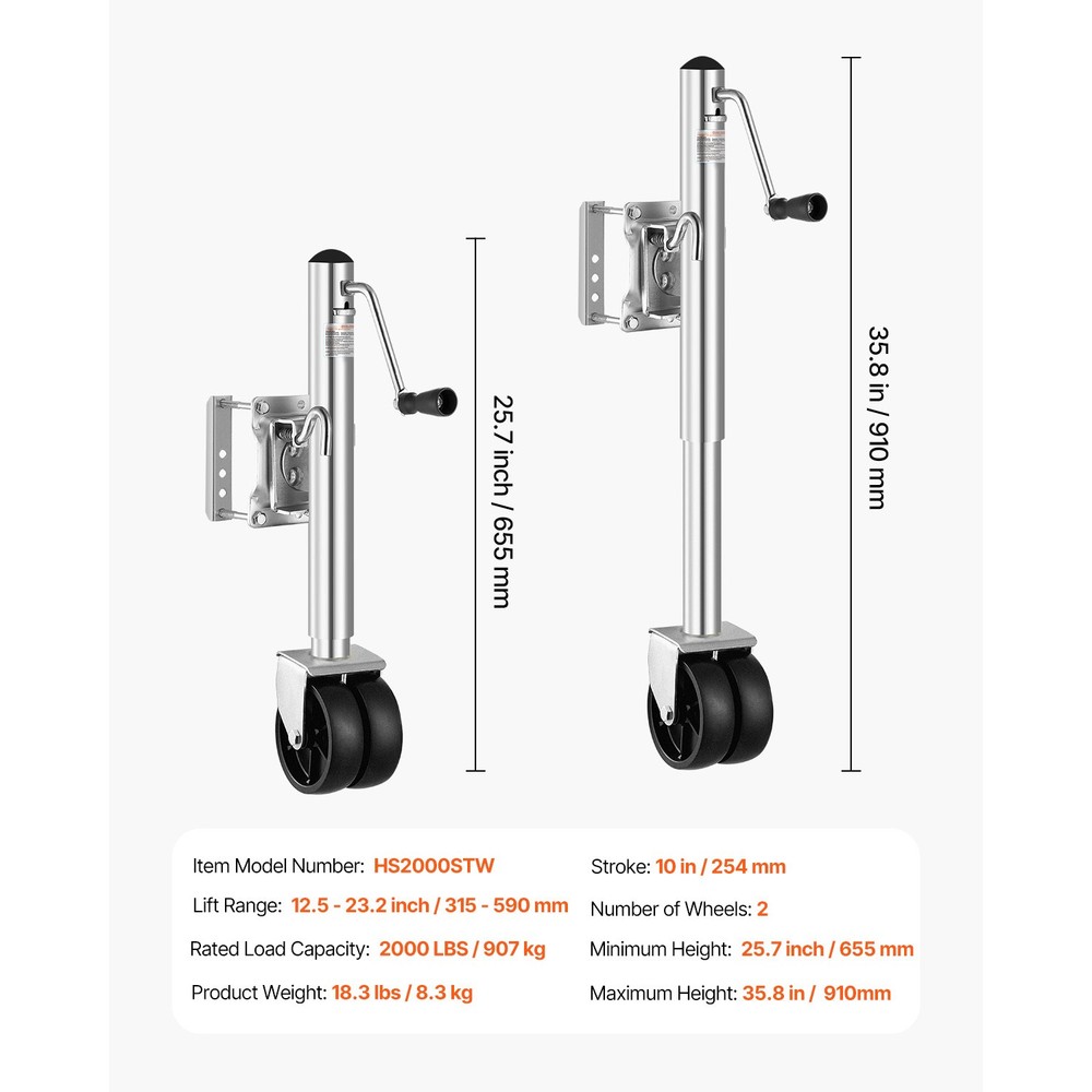 Boat Trailer Jack Marine Heavy Duty Swivel Mount Tongue Jack 2000 lbs Load