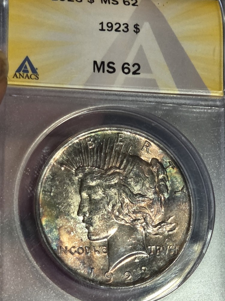 1923 $1 Peace Dollar ANACS MS62 Toned