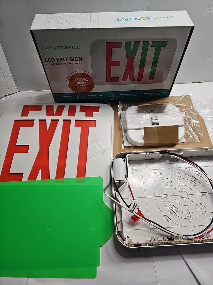 LED EXIT Sign Green Red Energy Savings Emergency WIRED Battery Backup