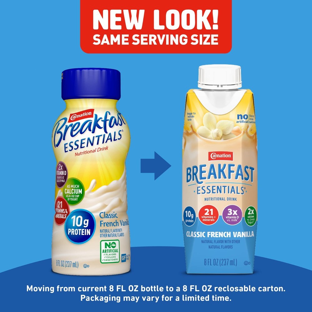 Carnation Breakfast Essentials Complete Nutritional Drink Vanilla 8 oz Bottle 24