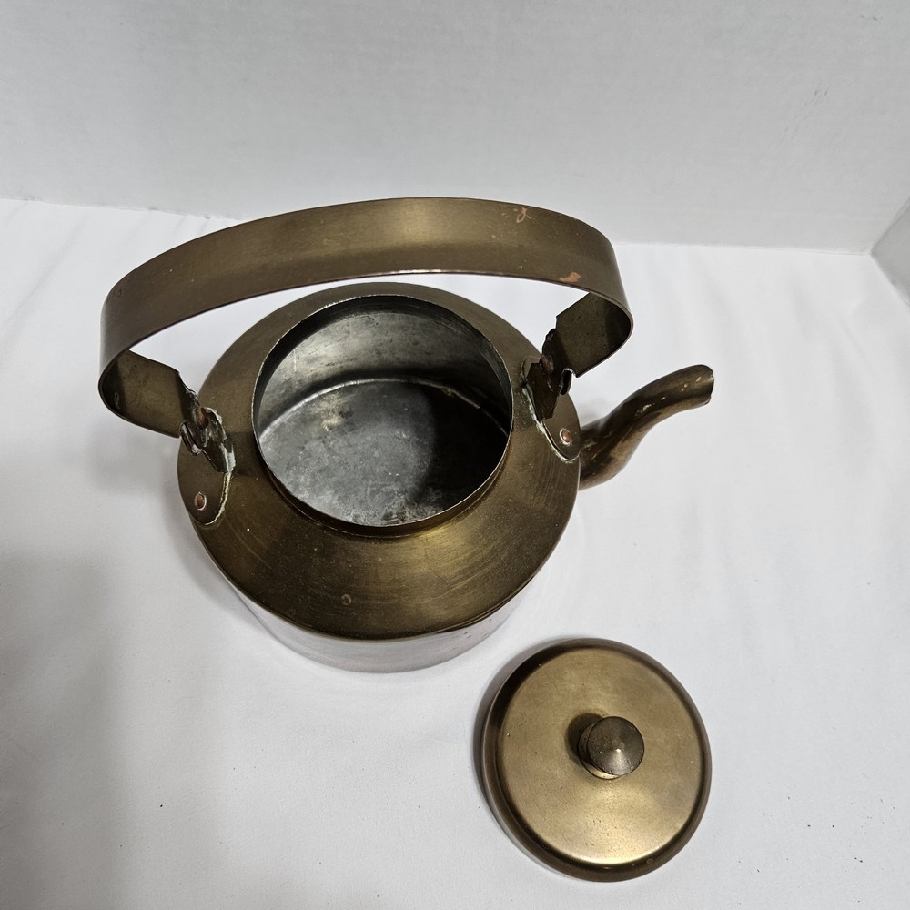 Vintage Brass Kitchenware Tea Kettle Pot Original Old Hand Crafted