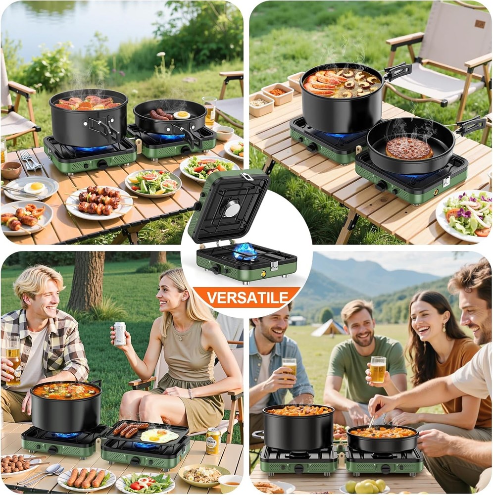 Propane 2-Burner Foldable Camping Stove with Carry Bag,