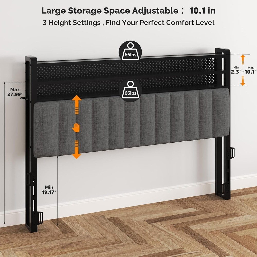 Full Size Headboard Only, Adjustable Upholstered Headboard with 3 Tier Shelves
