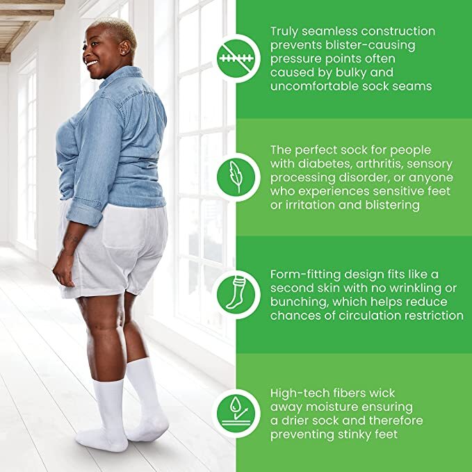 Smartknit Seamless Diabetic Socks (White) Large