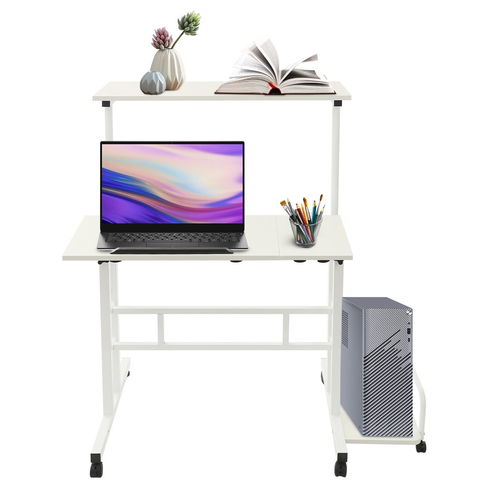 White Computer Desk, Multi Functional Foldable Desk, Adjustable Computer Table
