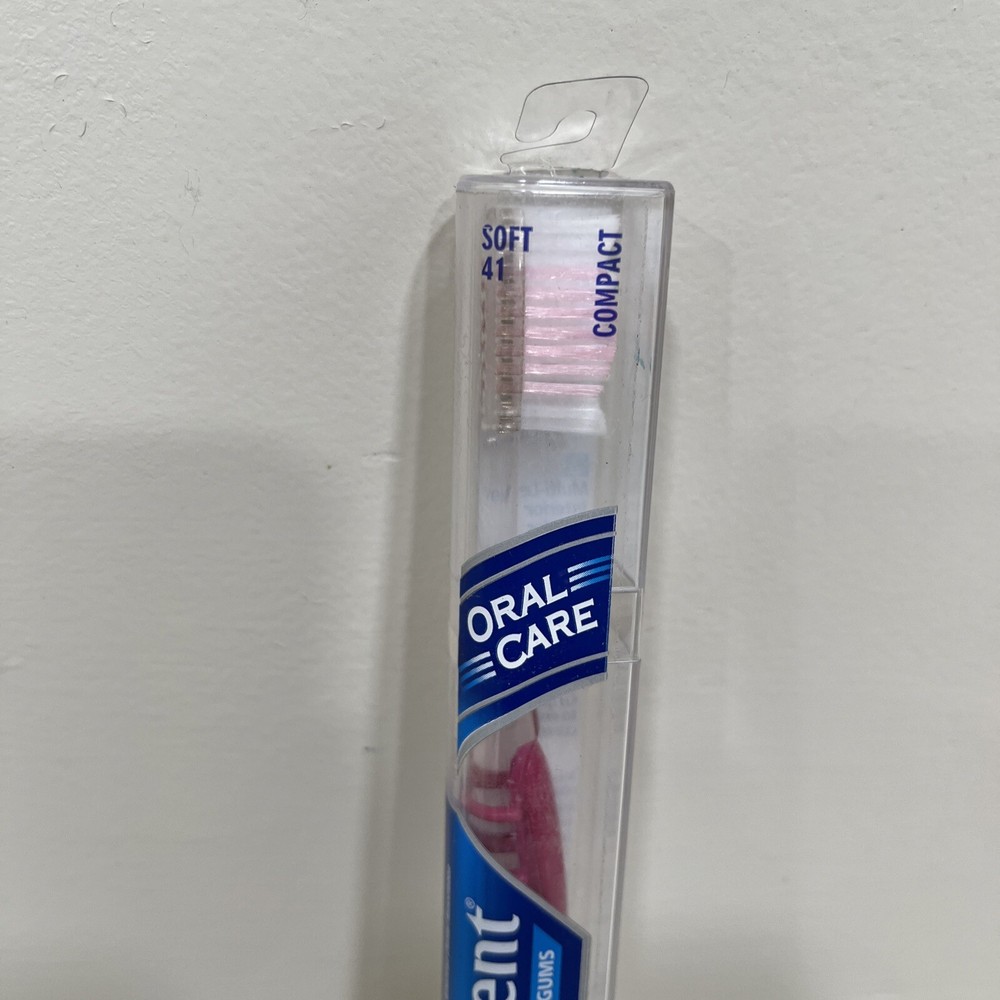 Mentadent 41 Toothbrush Soft Compact Head Flared Side Bristles Pink Grip Handle