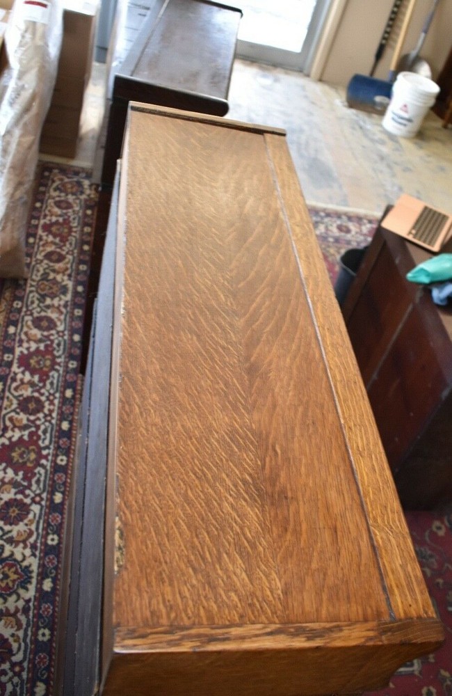 Antique 3 Stack Step Back Tiger Stripe Oak Barrister Lawyer's Bookcase