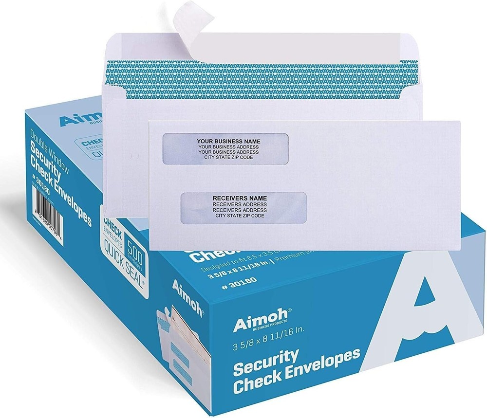 500 Count Self-Seal Double Window Security Envelopes for Safe Check Mailing