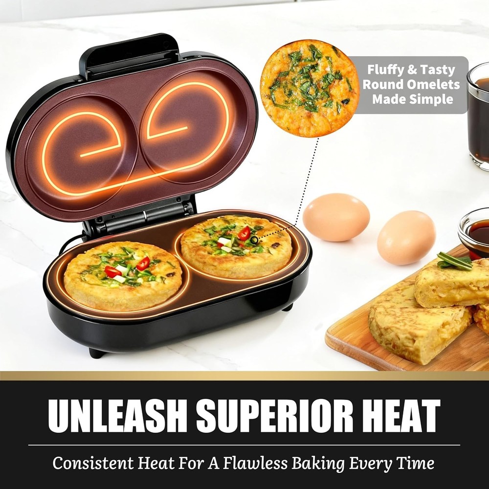 Electric Double Omelette Maker with Non-Stick Coating - Quick Breakfast Solution