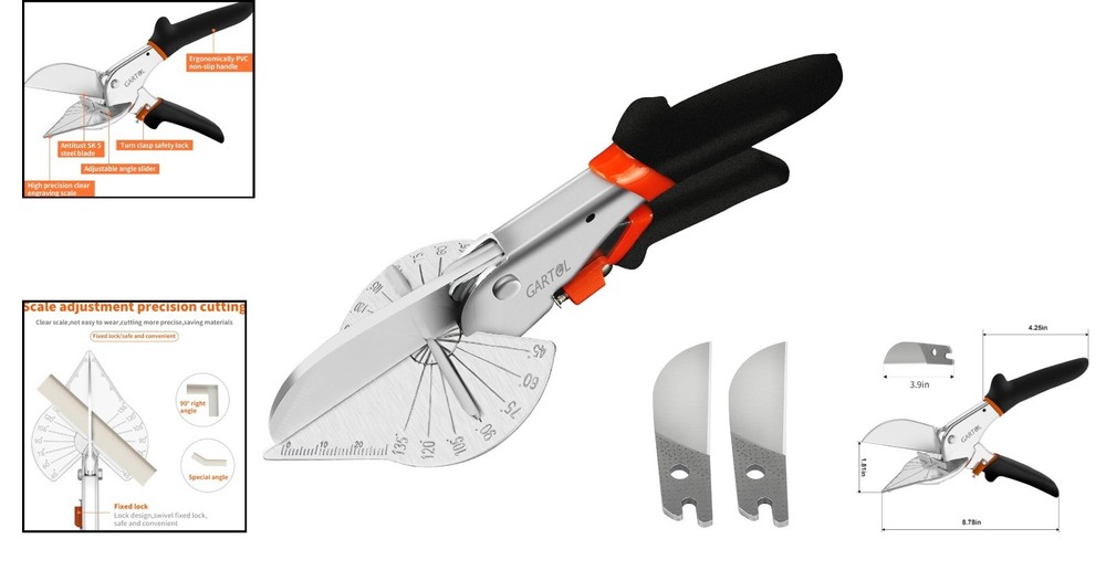 High-Precision Miter Shears with Anti-Skid Handle - Includes Replacement Blades